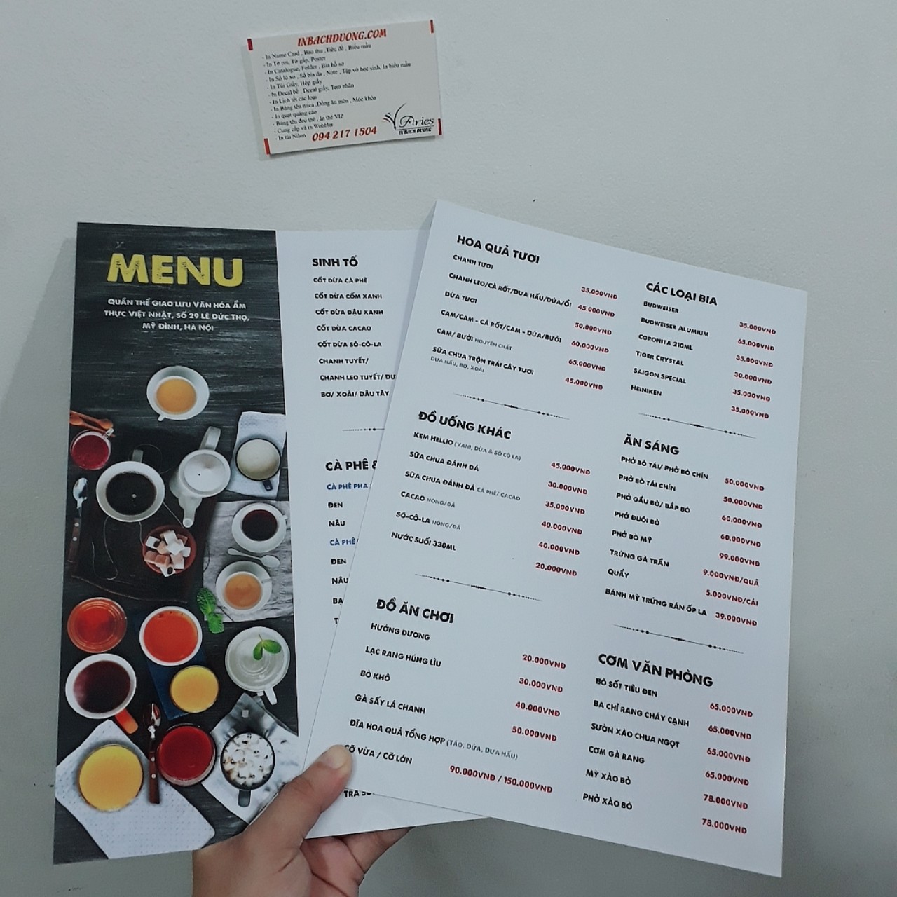 Menu nhựa ATM dạng tờ