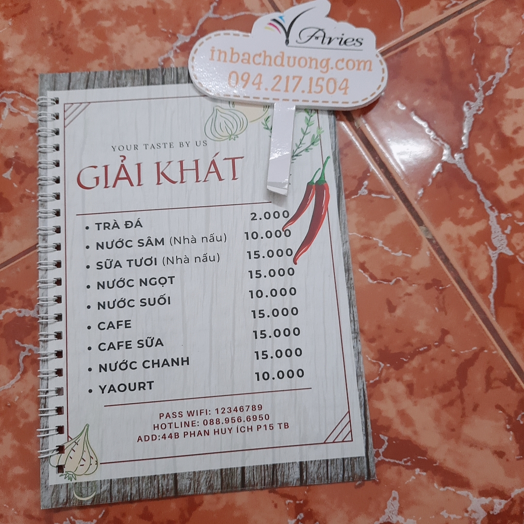 Menu Giấy Couches đóng cuốn A4